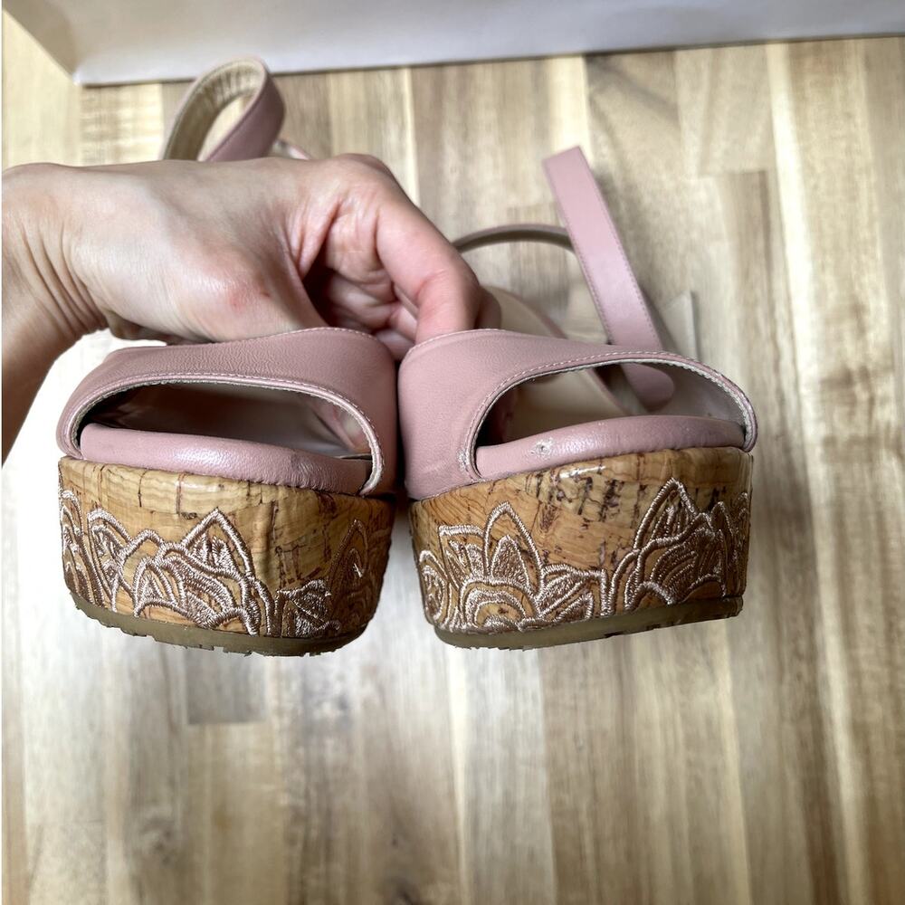 Jimmy Choo Leather Platform Wedge Sandals Embroidered Ballet Pink Size 37 - Picture 8 of 15